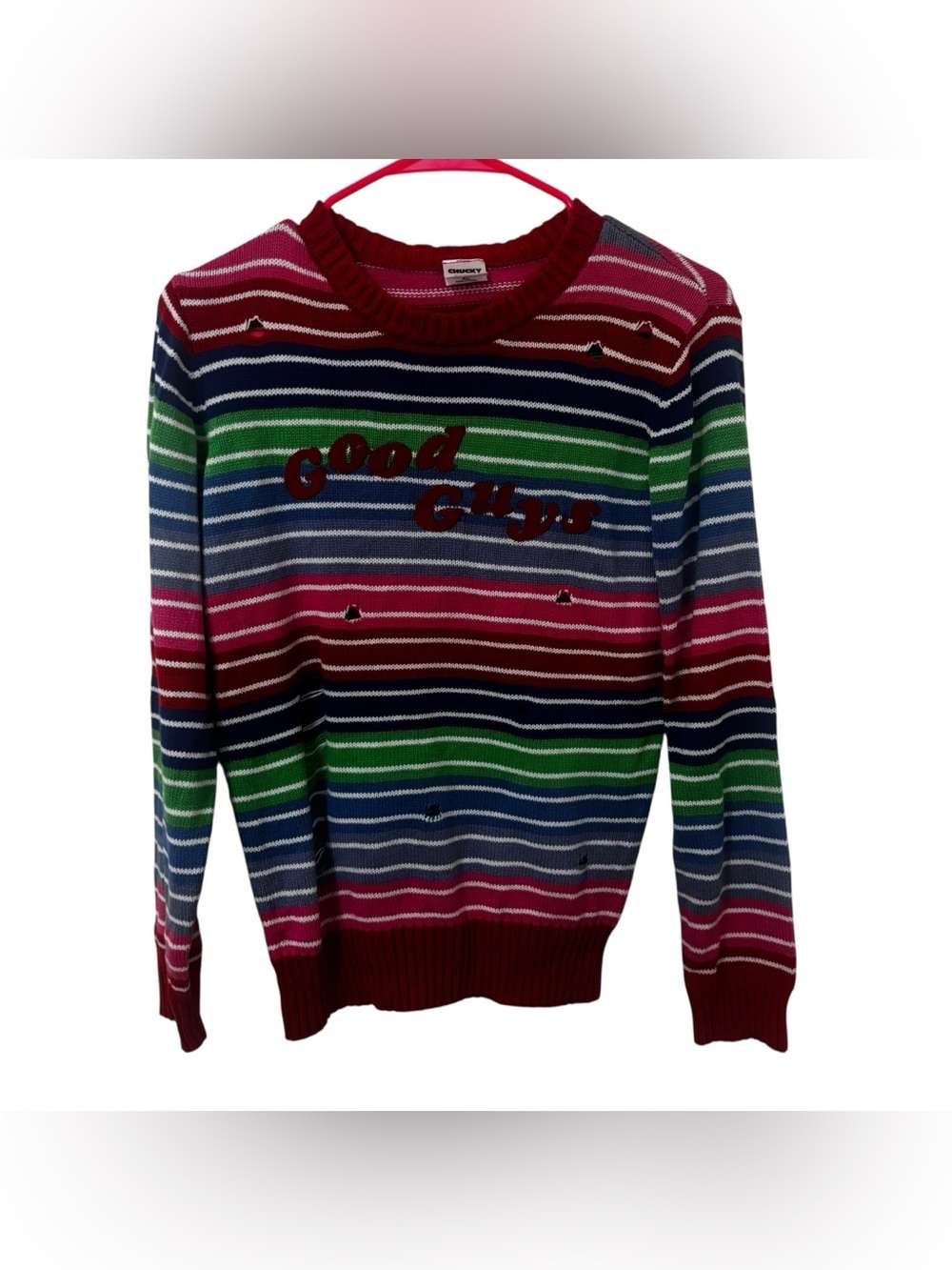 Spirit Halloween Good Guys youth Striped Multicolor Knit Sweater size XL kids